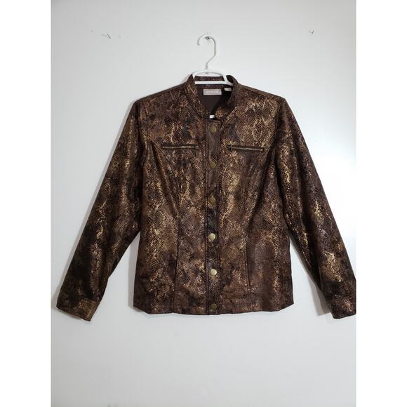 Chico's Jackets & Blazers - (S5) Y2K Chico's Womens Bomber Jacket Size 0 (S) Metallic Mobwife Office Siren